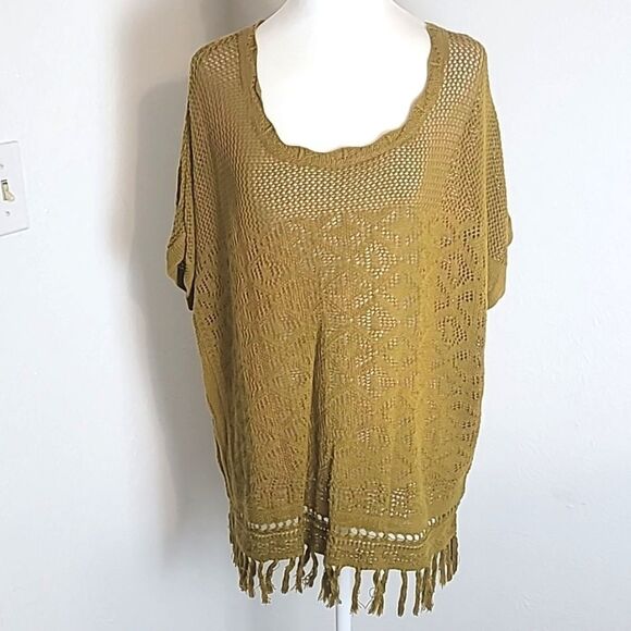 Torrid Gold Pullover Open-knit Sweater Top, Fringe Around the Bottom, Sz 1, 1X - Picture 3 of 11